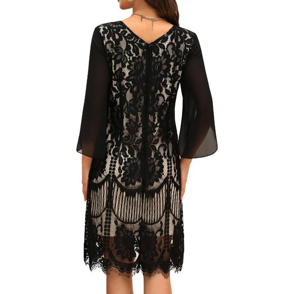 Women,Cocktail Dress for Weddings as a Guest Lace Chiffon Evening Dress - Picture 2 of 9